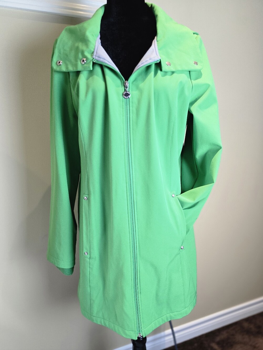 Calvin Klein Vibrant Green Hooded Water Resistant Trench Coat